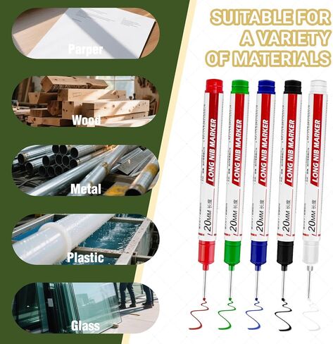 15 PCS Long Head Deep Hole Marker Pens, 20mm Long Nib Marker Quick-drying Waterproof Permanent Markers Pens for Woodworking Carpenter Construction Office in Saudi Arabia