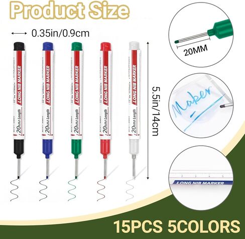 15 PCS Long Head Deep Hole Marker Pens, 20mm Long Nib Marker Quick-drying Waterproof Permanent Markers Pens for Woodworking Carpenter Construction Office in Saudi Arabia