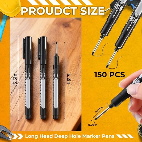 150 Pcs Long Nib Marker Pens Bulk 20mm Deep Hole Markers Quick Dry Waterproof Construction Long Head Mark Pens for Metal, Steel, Tile, Glass, Carpenter Marking Tool, Black in Saudi Arabia