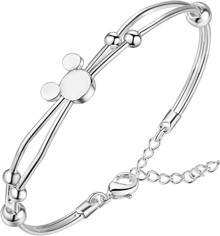 سوار الفأر للنساء أساور الفأرة من الفضة الإسترلينية مع طول سلسلة قابلة للتعديل متألقة وجذابة وجذابة وجذابة على شكل حيوان كرتوني وسوار ساحر للأميرة المحظوظة هدايا للنساء وعيد ميلاد الابنة in Kuwait