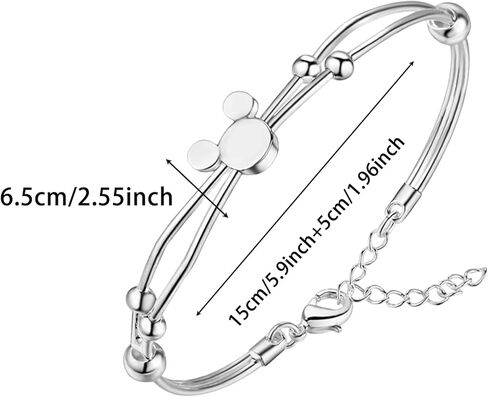 سوار الفأر للنساء أساور الفأرة من الفضة الإسترلينية مع طول سلسلة قابلة للتعديل متألقة وجذابة وجذابة وجذابة على شكل حيوان كرتوني وسوار ساحر للأميرة المحظوظة هدايا للنساء وعيد ميلاد الابنة in Kuwait