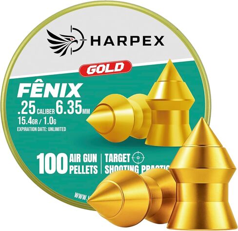 Harpex Airgun Pellets Fenix Gold .22 Caliber | .25 Caiber Pointed Head – Premium Coated Lead Pellets – High Accuracy for Target Shooting, Training & Consistent Performance in Saudi Arabia