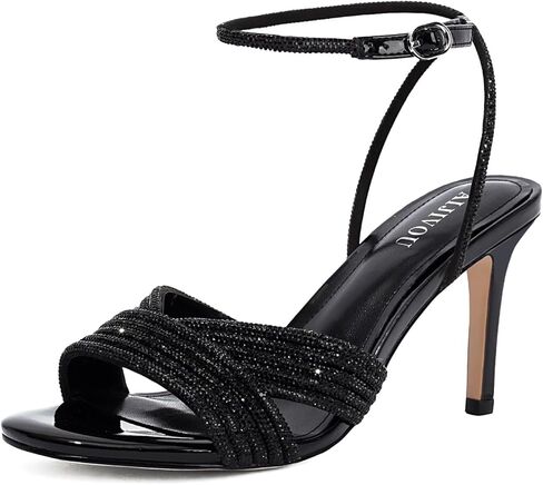 AIJIVOU Women's Rhinestone Stiletto Heeled Sandal Round Open Toe Summer Ankle Strap Stilettos High Heels with Beadeed Rhinestone Crystal Sparkly Dressy Sandal for Bride, Wedding, Party, Shopping in Kuwait