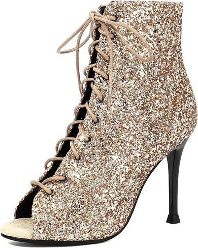 حذاء نسائي بكعب للرقص حذاء مفتوح من الأمام باللون الذهبي والفضي بكعب لامع ورباط علوي مثير صندل أسود بكعب ستيليتو فستان للحفلات in Kuwait