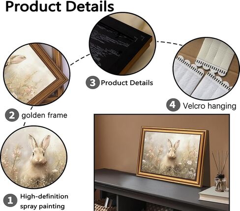 Gold Framed Vintage Easter Bunny Canvas Wall Art Neutral Rabbit Meadow Painting Picture Wall Decor Farmhouse Easter Poster Print Artwork for Bedroom Living Room Bathroom Home Decoration 9x11in in Saudi Arabia