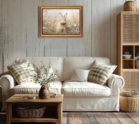 Gold Framed Vintage Easter Bunny Canvas Wall Art Neutral Rabbit Meadow Painting Picture Wall Decor Farmhouse Easter Poster Print Artwork for Bedroom Living Room Bathroom Home Decoration 9x11in in Saudi Arabia