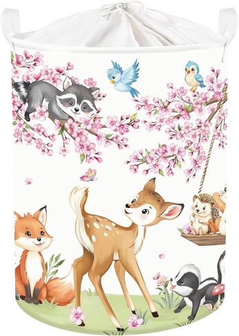 Clastyle Forest Animal Baby Storage Basket Leaf Kid Laundry Hamper Boy Girl Gift Toy Box Collapsible Clothes Organizer Nursery Bin for Bedroom, Pink Deer, 40x30x30 cm in Saudi Arabia