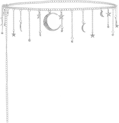 حزام سلسلة القمر للنساء - سلسلة خصر بوهيمية قابلة للتعديل مع حزام كونكو سماوي معدني بشرابة على شكل نجمة in Kuwait