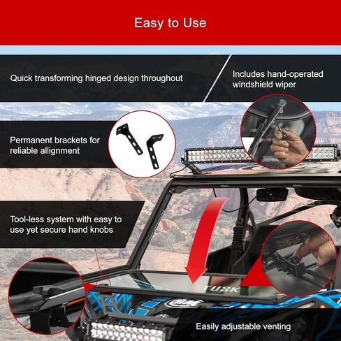 Tusk UTV زجاج أمامي قابل للطي مع ممسحة زجاج أمامي متوافق مع Can-Am Maverick Trail 800/1000 2018-2026/Maverick Sport/Sport Max 2019-2026 in Saudi Arabia