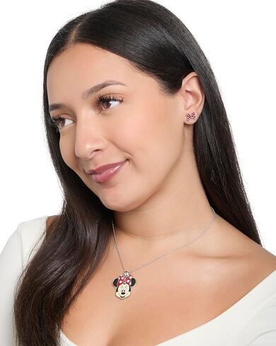Disney Minnie Mouse Necklace and Stud Earrings for Women Official License, Fashion Jewelry Set with Red Chain and Enamel in Saudi Arabia