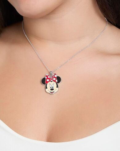 Disney Minnie Mouse Necklace and Stud Earrings for Women Official License, Fashion Jewelry Set with Red Chain and Enamel in Saudi Arabia