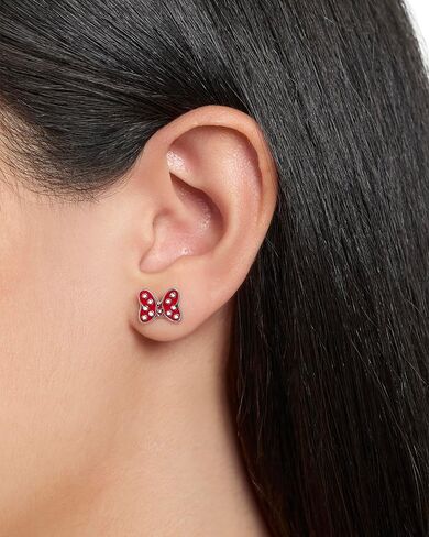 Disney Minnie Mouse Necklace and Stud Earrings for Women Official License, Fashion Jewelry Set with Red Chain and Enamel in Saudi Arabia