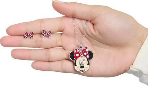 Disney Minnie Mouse Necklace and Stud Earrings for Women Official License, Fashion Jewelry Set with Red Chain and Enamel in Saudi Arabia