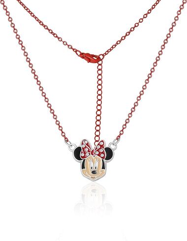 Disney Minnie Mouse Necklace and Stud Earrings for Women Official License, Fashion Jewelry Set with Red Chain and Enamel in Saudi Arabia