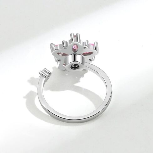 Pink Cherry Blossom Spinning Ring for Women - Adjustable Anxiety Relief Fidget Jewelry, Floral Rotating Stress Ring with Crystal Blossom Design. in Saudi Arabia