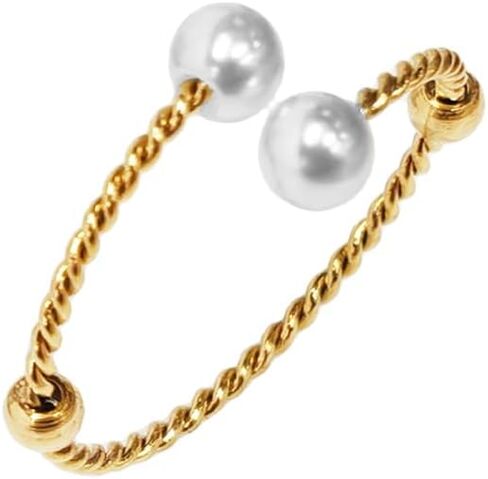 Pearl Twist Stacking Statement Ring for Women Gold-Tone Plated Stainless Steel Adjustable Open Wrap Ball Finger Rings Promise Engagement Dainty Thin Band Fashion Daily Wear Jewelry Girlfriend Wife in Saudi Arabia