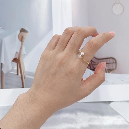 Pearl Twist Stacking Statement Ring for Women Gold-Tone Plated Stainless Steel Adjustable Open Wrap Ball Finger Rings Promise Engagement Dainty Thin Band Fashion Daily Wear Jewelry Girlfriend Wife in Saudi Arabia