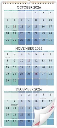 تقويم حائط لعام 2026 - تقويم حائط لمدة 3 أشهر 2026 عمودي، ديسمبر 2025 - يناير 2027، 11.3 بوصة × 26 بوصة، تقويم 2026، وضع - مسطح، العطلات، الكتل in Saudi Arabia