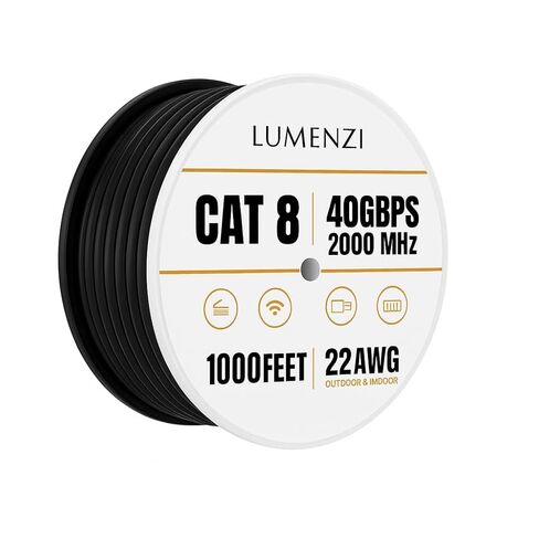 كابل إيثرنت Cat8 بطول 500 قدم دائري، 22 AWG، نحاس عاري 100%، بكرة بيضاء، حتى 40 جيجابت في الثانية، بكرة كابل شبكة LAN محمية S/FTP، PoE متوافق مع الأماكن الداخلية/الخارجية، والألعاب، وجهاز التوجيه، والكمبيوتر المحمول in Saudi Arabia