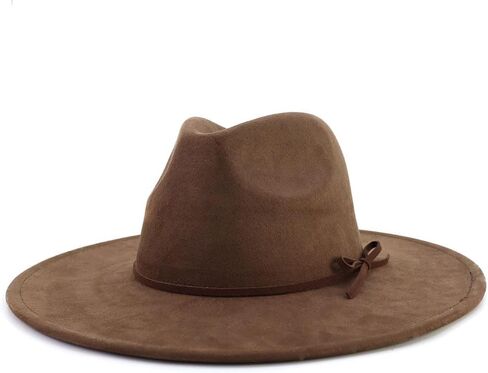 قبعات فيدورا للنساء والرجال بحافة كبيرة وواسعة من جلد الغزال الكلاسيكي بنما قبعة غربية للاستخدام في الهواء الطلق in Kuwait