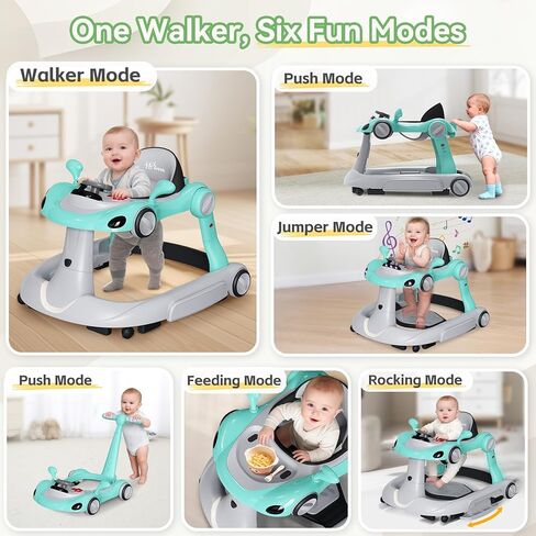 مشاية أطفال بعجلات، مشايات أطفال قابلة للطي 7 في 1 للأولاد والبنات من عمر 6 إلى 12 شهرًا مع صينية إطعام وموسيقى، أضواء، هزاز، مظلة شمسية، دواسة نطاطة، سرعة عجلة قابلة للتعديل، مشاية دفع (أسود) in Kuwait