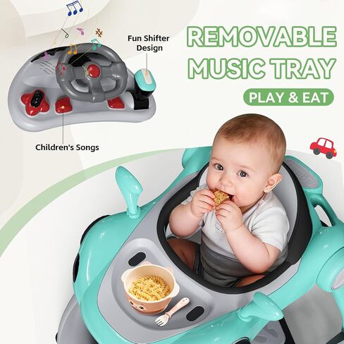 مشاية أطفال بعجلات، مشايات أطفال قابلة للطي 7 في 1 للأولاد والبنات من عمر 6 إلى 12 شهرًا مع صينية إطعام وموسيقى، أضواء، هزاز، مظلة شمسية، دواسة نطاطة، سرعة عجلة قابلة للتعديل، مشاية دفع (أسود) in Kuwait