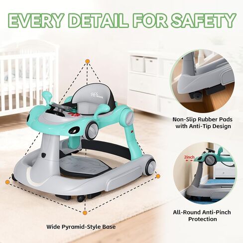 مشاية أطفال بعجلات، مشايات أطفال قابلة للطي 7 في 1 للأولاد والبنات من عمر 6 إلى 12 شهرًا مع صينية إطعام وموسيقى، أضواء، هزاز، مظلة شمسية، دواسة نطاطة، سرعة عجلة قابلة للتعديل، مشاية دفع (أسود) in Kuwait