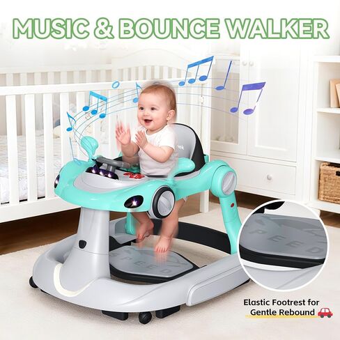 مشاية أطفال بعجلات، مشايات أطفال قابلة للطي 7 في 1 للأولاد والبنات من عمر 6 إلى 12 شهرًا مع صينية إطعام وموسيقى، أضواء، هزاز، مظلة شمسية، دواسة نطاطة، سرعة عجلة قابلة للتعديل، مشاية دفع (أسود) in Kuwait