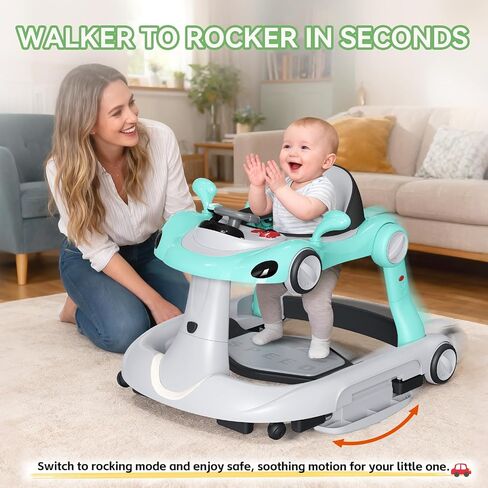 مشاية أطفال بعجلات، مشايات أطفال قابلة للطي 7 في 1 للأولاد والبنات من عمر 6 إلى 12 شهرًا مع صينية إطعام وموسيقى، أضواء، هزاز، مظلة شمسية، دواسة نطاطة، سرعة عجلة قابلة للتعديل، مشاية دفع (أسود) in Kuwait