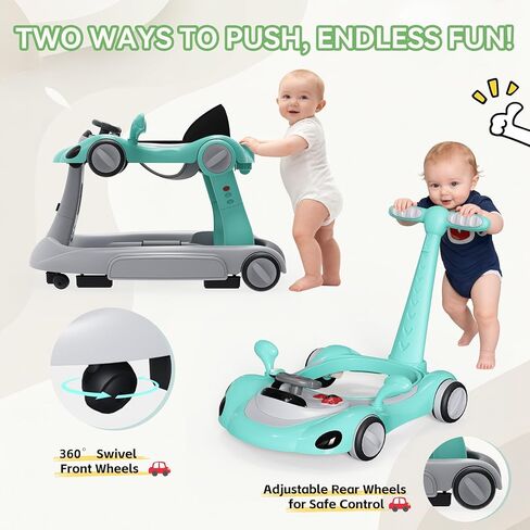 مشاية أطفال بعجلات، مشايات أطفال قابلة للطي 7 في 1 للأولاد والبنات من عمر 6 إلى 12 شهرًا مع صينية إطعام وموسيقى، أضواء، هزاز، مظلة شمسية، دواسة نطاطة، سرعة عجلة قابلة للتعديل، مشاية دفع (أسود) in Kuwait