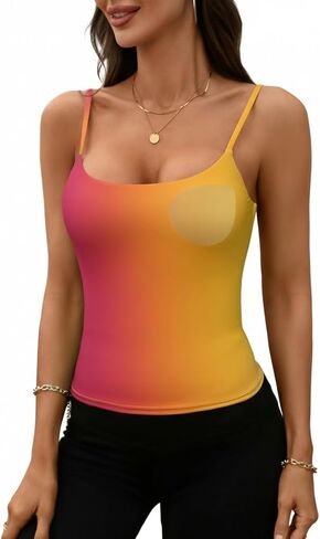 كورسكي المرأة التدرج كامي تانك الأعلى السباغيتي حزام راسيرباك المدمج في الصدرية طبقة مزدوجة سليم صالح الصيف بلا أكمام in Kuwait