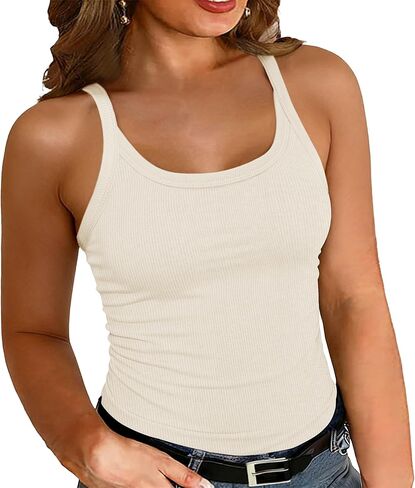 Chulianyouhuo Womens Plus Size Tank Tops Scoop Neck Sleeveless Ribbed Knit Basic Tees Slim Fitted Summer Casual Cami Shirts in Saudi Arabia