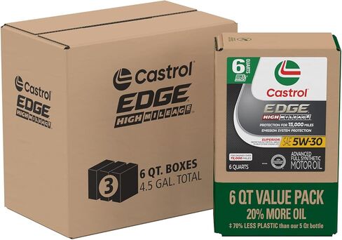 Castrol EDGE High Mileage 5W-30 Advanced Full Synthetic Motor Oil, 6 Quarts EcoPack, 3 Pack in Saudi Arabia