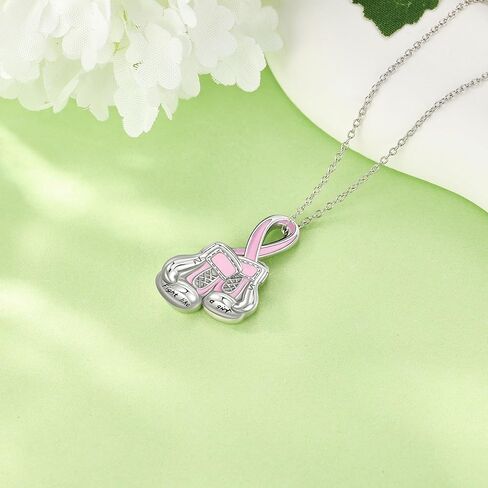 قلادة سرطان الثدي من الفضة الإسترلينية للتوعية بسرطان الثدي، قفاز ملاكمة، مجوهرات هدية للأمهات in Kuwait