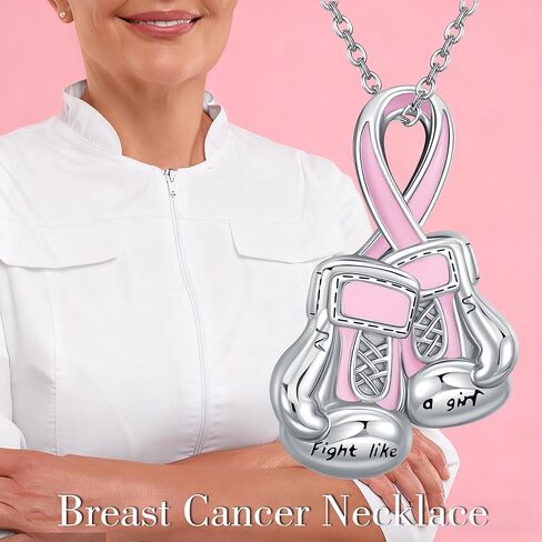 قلادة سرطان الثدي من الفضة الإسترلينية للتوعية بسرطان الثدي، قفاز ملاكمة، مجوهرات هدية للأمهات in Kuwait