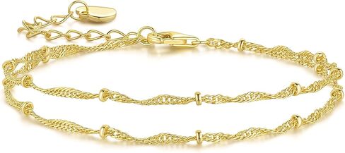 14K Gold Bracelets for Women Gold Bracelets for Women Beaded Bracelet for Womens Double-Layer Twisted Design Cuban Link Layered Bracelet for Womens Adjustable Size (7-8.6) in in Saudi Arabia