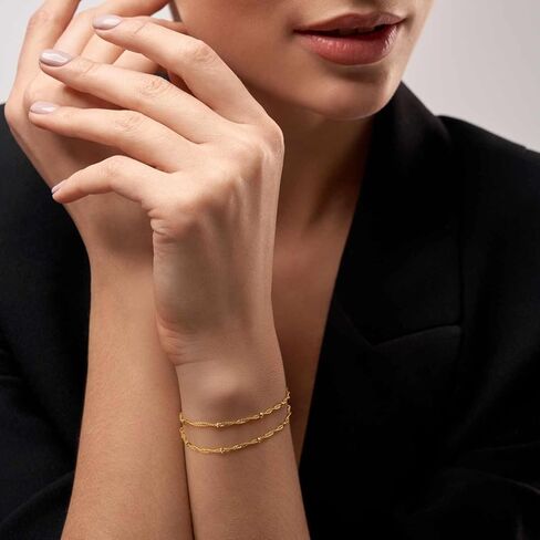 14K Gold Bracelets for Women Gold Bracelets for Women Beaded Bracelet for Womens Double-Layer Twisted Design Cuban Link Layered Bracelet for Womens Adjustable Size (7-8.6) in in Saudi Arabia