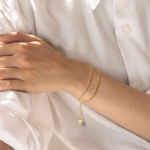 14K Gold Bracelets for Women Gold Bracelets for Women Beaded Bracelet for Womens Double-Layer Twisted Design Cuban Link Layered Bracelet for Womens Adjustable Size (7-8.6) in in Saudi Arabia