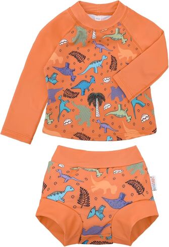 ALVA Long Sleeve Rashguards with Swim Diaper, Baby/Toddler Girls' Rash Guard Sets,Girl Swimsuit UPF 50+ Sun Protection Two Piece Bathing Suit ST-S12-12-18M in Saudi Arabia