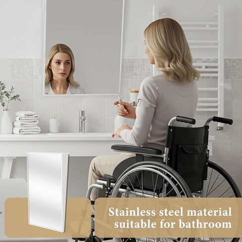 مرآة إمالة ثابتة مقاس 18 بوصة عرض × 36 بوصة ارتفاع 304 إطار من الفولاذ المقاوم للصدأ مرآة إمالة ذات موضع ثابت لتطبيقات الحمام الخاصة بالمعاقين in Kuwait