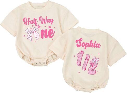 Custom Half Birthday Outfit Baby Girl, Personalized 1/2 Birthday Girl Outfit, Half Way to One Baby in Saudi Arabia