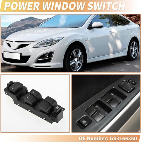 X AUTOHAUX الجبهة اليسرى سائق الجانب السلطة نافذة التبديل نافذة التحكم التبديل رقم GS3L66350 لمازدا 6 2009 2010 أسود in Saudi Arabia