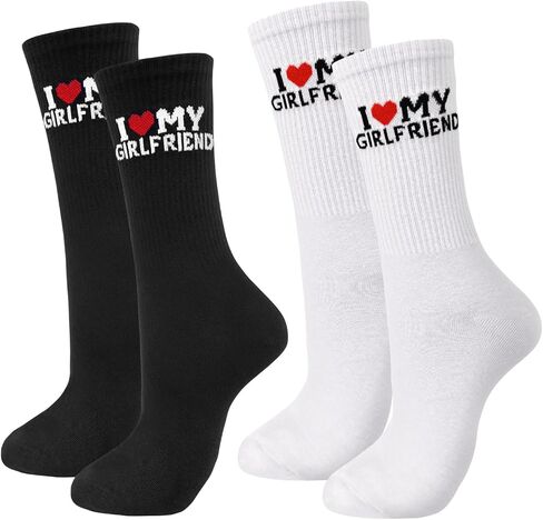 هدايا QLINLEAF لصديقها I Love My Girlfriend Socks زوج صديقها هدية جوارب مضحكة لعيد الميلاد والذكرى السنوية وعيد الحب in Saudi Arabia