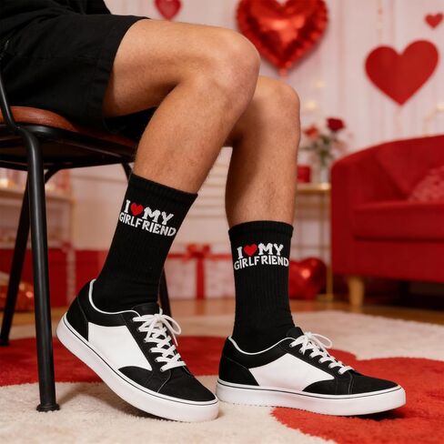 هدايا QLINLEAF لصديقها I Love My Girlfriend Socks زوج صديقها هدية جوارب مضحكة لعيد الميلاد والذكرى السنوية وعيد الحب in Saudi Arabia