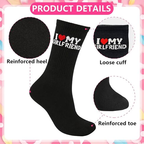 هدايا QLINLEAF لصديقها I Love My Girlfriend Socks زوج صديقها هدية جوارب مضحكة لعيد الميلاد والذكرى السنوية وعيد الحب in Saudi Arabia