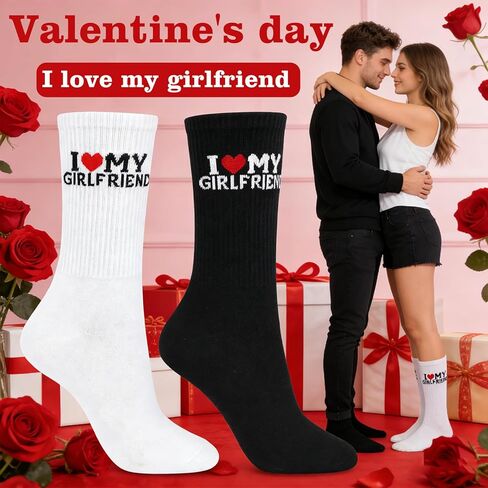 هدايا QLINLEAF لصديقها I Love My Girlfriend Socks زوج صديقها هدية جوارب مضحكة لعيد الميلاد والذكرى السنوية وعيد الحب in Saudi Arabia