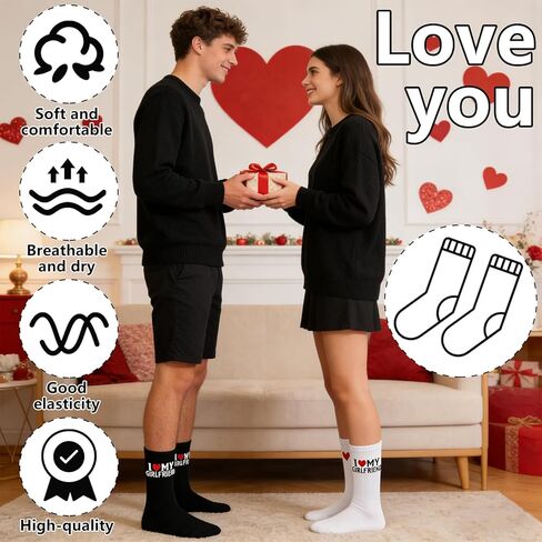 هدايا QLINLEAF لصديقها I Love My Girlfriend Socks زوج صديقها هدية جوارب مضحكة لعيد الميلاد والذكرى السنوية وعيد الحب in Saudi Arabia
