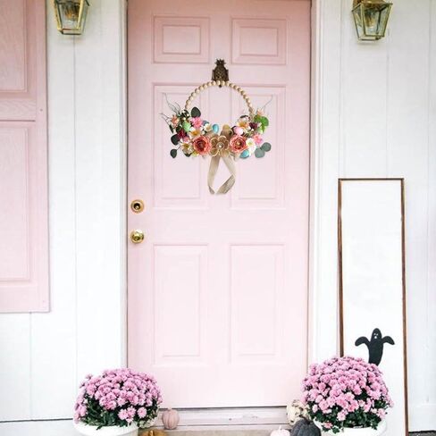 TEMPUS Artificial Easter Wreath 16 Inch Wooden Beads Wreaths for Front Door Spring/Summer Decoration with Colorful Silk Flowers Eggs Flax Bow for Home Indoor Window Wall Farmhouse Outside Decor in Saudi Arabia