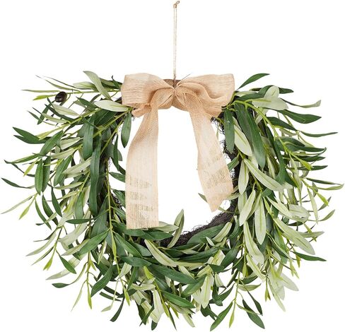 20.87 Inch Artificial Olive Wreaths for Front Door, Real Touch Green Leaf Olive Fruit Spring Flower Swag, Perfect for Wedding Home Outdoor Indoor (2PCS) in Kuwait