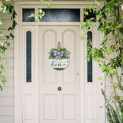 علامة ترحيب لإكليل الباب الأمامي، ديكور مزرعة ريفي حديث، أكاليل لديكور الشرفة الأمامية في الهواء الطلق، ديكورات منزلية ترحيبية، هدايا الترحيب بالمنزل الجديد لربيع وصيف الخريف وعطلات جميع الفصول in Kuwait